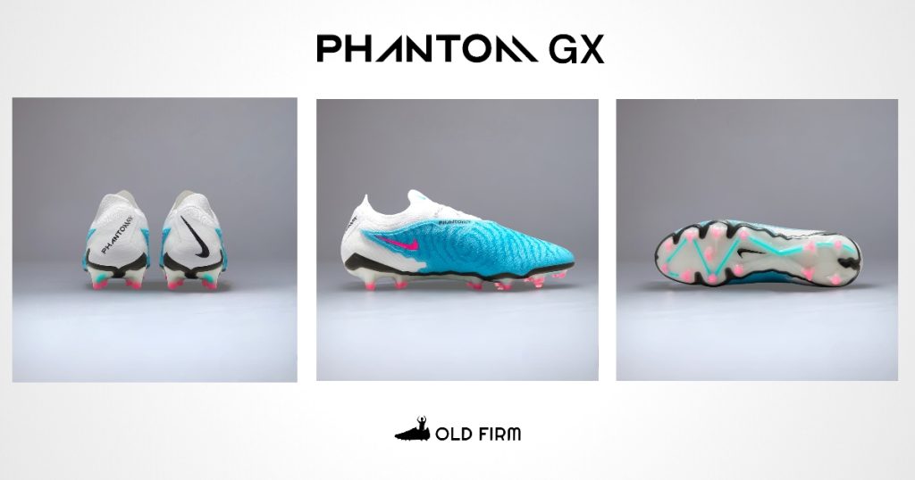 Nike-Phantom-GX-FG-Elite-Azul-Branca-e-Rosa-blast-pack-janeiro-2023-3-fotos-lateral-solado-e-calcanhar.