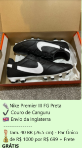 chuteira campo Nike Premier III FG Preta - Couro de Canguru